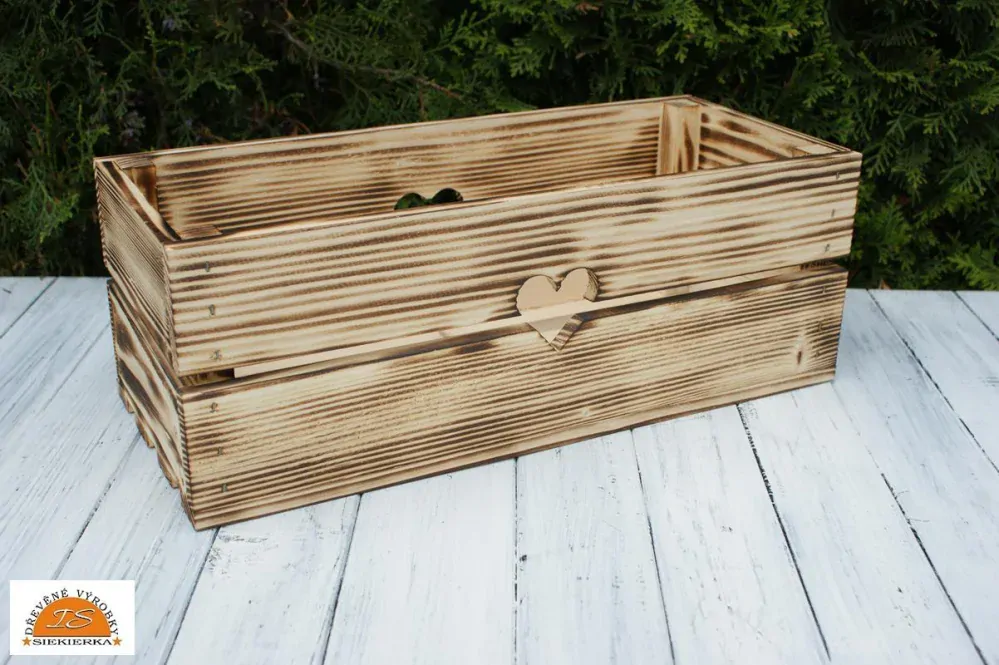 Dřevěná bedýnka květináč, opálená 44 cm